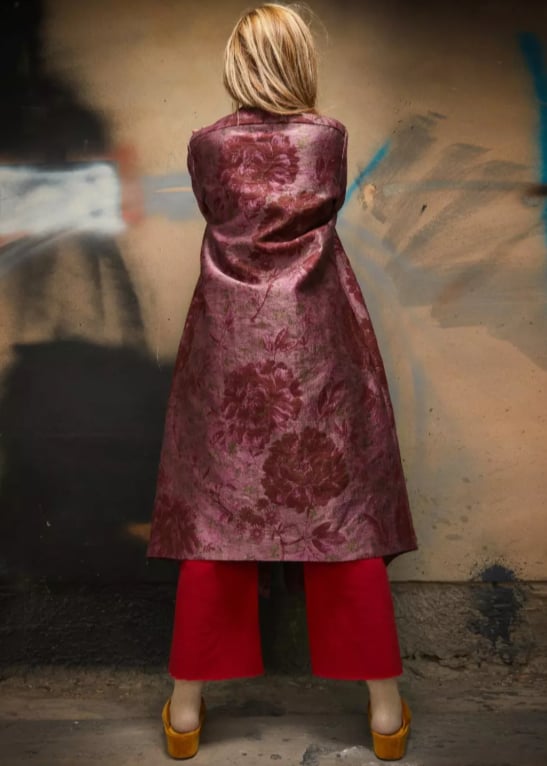 Roula Harb — Burgundy Floral Coat, back
