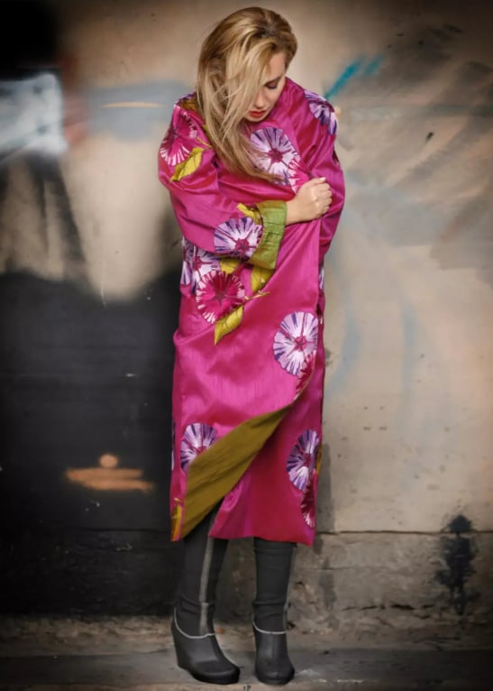 Roula Harb — Reversible Fuchsia & Olive Coat, back